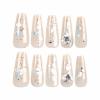 imageBABALAL French Tip Press on Nails Long Square Fake Nails Green Glue on Nails Golden Chrome Design 3d Butterfly Charm Acrylic Nails 24Pcs Squoval Manicure False NailsFNT16shiny