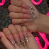 imageBABALAL French Tip Press on Nails Long Square Fake Nails Green Glue on Nails Golden Chrome Design 3d Butterfly Charm Acrylic Nails 24Pcs Squoval Manicure False NailsFNT09bling
