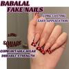 imageBABALAL French Tip Press on Nails Long Square Fake Nails Green Glue on Nails Golden Chrome Design 3d Butterfly Charm Acrylic Nails 24Pcs Squoval Manicure False NailsFNT07heart