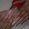 imageBABALAL French Tip Press on Nails Long Square Fake Nails Green Glue on Nails Golden Chrome Design 3d Butterfly Charm Acrylic Nails 24Pcs Squoval Manicure False NailsFNT03pink