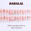 imageBABALAL Long Nails Press on Square Fake Nails Mint Green Summer Glue ons Nails French Tip Luxury Butterfly Flower Charm Design Acrylic Nails 24Pcs Squoval Full Cover Coquette False NailsANc120