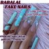 imageBABALAL Long Nails Press on Square Fake Nails Mint Green Summer Glue ons Nails French Tip Luxury Butterfly Flower Charm Design Acrylic Nails 24Pcs Squoval Full Cover Coquette False NailsANc107