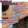 imageBABALAL Long Nails Press on Square Fake Nails Mint Green Summer Glue ons Nails French Tip Luxury Butterfly Flower Charm Design Acrylic Nails 24Pcs Squoval Full Cover Coquette False NailsANc122