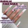 imageBABALAL Long Nails Press on Square Fake Nails Mint Green Summer Glue ons Nails French Tip Luxury Butterfly Flower Charm Design Acrylic Nails 24Pcs Squoval Full Cover Coquette False NailsANc109