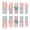 imageBABALAL Long Nails Press on Square Fake Nails Mint Green Summer Glue ons Nails French Tip Luxury Butterfly Flower Charm Design Acrylic Nails 24Pcs Squoval Full Cover Coquette False NailsANc118