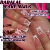 imageBABALAL Long Nails Press on Square Fake Nails Mint Green Summer Glue ons Nails French Tip Luxury Butterfly Flower Charm Design Acrylic Nails 24Pcs Squoval Full Cover Coquette False NailsANc108