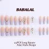 imageBABALAL Long Nails Press on Square Fake Nails Mint Green Summer Glue ons Nails French Tip Luxury Butterfly Flower Charm Design Acrylic Nails 24Pcs Squoval Full Cover Coquette False NailsANc117