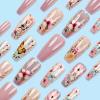 imageBABALAL Press on Nails Long Coffin Fake Nails Yellow Full Cover Acrylic Nails with Bumblebee Flower Designs Stick on Nails Reusable Summer False Nails Supplies Flower Glue on Ballerina Nails for WomenANZ117