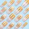 imageBABALAL Press on Nails Long Coffin Fake Nails Yellow Full Cover Acrylic Nails with Bumblebee Flower Designs Stick on Nails Reusable Summer False Nails Supplies Flower Glue on Ballerina Nails for WomenANZ108gold