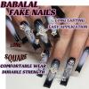 imageBABALAL Press on Nails Long Square Fake Nails Rainbow French Tip Glue on Nails 3D Bear Soft Candy Charm Acrylic Nails Heart False Nails 24Pcs Squoval Cute Summer Manicure Stick on NailsANV06