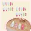 imageBABALAL Press on Nails Medium Almond Fake Nails Beach Glue on Nails Blue Pink Flower Acrylic Nails 3D Texture False Nails Summer False Nails 30Pcs Custom Stiletto Handmade Diy Nails for Women GirlsBNH04
