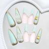 imageBABALAL Press on Nails Medium Almond Fake Nails Beach Glue on Nails Blue Pink Flower Acrylic Nails 3D Texture False Nails Summer False Nails 30Pcs Custom Stiletto Handmade Diy Nails for Women GirlsBNH19