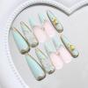imageBABALAL Press on Nails Medium Almond Fake Nails Beach Glue on Nails Blue Pink Flower Acrylic Nails 3D Texture False Nails Summer False Nails 30Pcs Custom Stiletto Handmade Diy Nails for Women GirlsBNH19