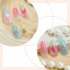 imageBABALAL Press on Nails Medium Almond Fake Nails Beach Glue on Nails Blue Pink Flower Acrylic Nails 3D Texture False Nails Summer False Nails 30Pcs Custom Stiletto Handmade Diy Nails for Women GirlsBNH01