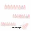 imageBABALAL Press on Nails Medium Almond Fake Nails Pink Yellow French Tip Glue on 3d Texture Orange Lemon Acrylic Nails Cute False Nails Summer Spring Nail Supplies Handmade Stiletto Artificial NailANX08