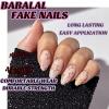 imageBABALAL Press on Nails Medium Almond Fake Nails Pink Yellow French Tip Glue on 3d Texture Orange Lemon Acrylic Nails Cute False Nails Summer Spring Nail Supplies Handmade Stiletto Artificial NailANX05