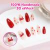 imageBABALAL Press on Nails Medium Almond Fake Nails Pink Yellow French Tip Glue on 3d Texture Orange Lemon Acrylic Nails Cute False Nails Summer Spring Nail Supplies Handmade Stiletto Artificial NailANX21