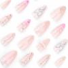 imageBABALAL Press on Nails Medium Almond Fake Nails Pink Yellow French Tip Glue on 3d Texture Orange Lemon Acrylic Nails Cute False Nails Summer Spring Nail Supplies Handmade Stiletto Artificial NailANX08