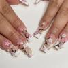 imageBABALAL Purple Press on Nails Long Square Fake Nails Butterfly Design Glue on Nails 3D Flower Charm Acrylic Nails 24Pcs Bling Squoval Luxury Full Cover False NailsCRJL183flower
