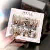 imageBABALAL Square Press on Cheetah French Tip Metallic Ball Charm Y2k Acrylic Flower Squoval Manicure Artificial Nails  24pcsANRb02