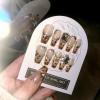 imageBABALAL Square Press on Cheetah French Tip Metallic Ball Charm Y2k Acrylic Flower Squoval Manicure Artificial Nails  24pcsANRb02