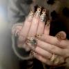 imageBABALAL Square Press on Cheetah French Tip Metallic Ball Charm Y2k Acrylic Flower Squoval Manicure Artificial Nails  24pcsANRb02