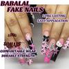 imageBABALAL Square Press on Cheetah French Tip Metallic Ball Charm Y2k Acrylic Flower Squoval Manicure Artificial Nails  24pcsANRb03