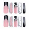 imageBABALAL Square Press on Cheetah French Tip Metallic Ball Charm Y2k Acrylic Flower Squoval Manicure Artificial Nails  24pcsANRb04