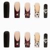 imageBABALAL Square Press on Cheetah French Tip Metallic Ball Charm Y2k Acrylic Flower Squoval Manicure Artificial Nails  24pcsANRb07