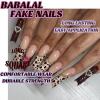 imageBABALAL Square Press on Cheetah French Tip Metallic Ball Charm Y2k Acrylic Flower Squoval Manicure Artificial Nails  24pcsANRb07