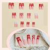 imageBABALAL Square Press on Cheetah French Tip Metallic Ball Charm Y2k Acrylic Flower Squoval Manicure Artificial Nails  24pcsANRb09