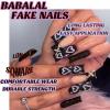 imageBABALAL Square Press on Cheetah French Tip Metallic Ball Charm Y2k Acrylic Flower Squoval Manicure Artificial Nails  24pcsANRb11