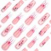 imageBABALAL Square Press on Cheetah French Tip Metallic Ball Charm Y2k Acrylic Flower Squoval Manicure Artificial Nails  24pcsANRb12