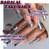 imageBABALAL Square Press on Cheetah French Tip Metallic Ball Charm Y2k Acrylic Flower Squoval Manicure Artificial Nails  24pcsANRb14