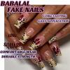 imageBABALAL Square Press on Cheetah French Tip Metallic Ball Charm Y2k Acrylic Flower Squoval Manicure Artificial Nails  24pcsANRb15