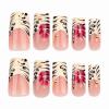 imageBABALAL Square Press on Cheetah French Tip Metallic Ball Charm Y2k Acrylic Flower Squoval Manicure Artificial Nails  24pcsANRb15