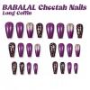 imageBABALAL Square Press on Cheetah French Tip Metallic Ball Charm Y2k Acrylic Flower Squoval Manicure Artificial Nails  24pcsANRb24