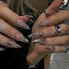 imageBABALAL Stiletto PressOn Nails  24Pc Almond Thick fake Nails GlueOns Brown Black Glitter Bling Acrylic Fall False NailsAND01
