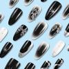 imageBABALAL Stiletto PressOn Nails  24Pc Almond Thick fake Nails GlueOns Brown Black Glitter Bling Acrylic Fall False NailsAND21
