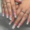 imageBABALAL French Tip Press on Nails Long Square Fake Nails Green Glue on Nails Golden Chrome Design 3d Butterfly Charm Acrylic Nails 24Pcs Squoval Manicure False NailsFNT01Bowflower