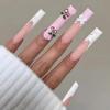 imageBABALAL Long Nails Press on Square Fake Nails Mint Green Summer Glue ons Nails French Tip Luxury Butterfly Flower Charm Design Acrylic Nails 24Pcs Squoval Full Cover Coquette False NailsANc109