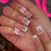 imageBABALAL Long Nails Press on Square Fake Nails Mint Green Summer Glue ons Nails French Tip Luxury Butterfly Flower Charm Design Acrylic Nails 24Pcs Squoval Full Cover Coquette False NailsANc108