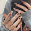 imageBABALAL Long Press Nails Brown Fake Ballerina Ombre Acrylic Glossy Nails for Women and Girls