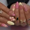 imageBABALAL Press on Nails Medium Almond Fake Nails Beach Glue on Nails Blue Pink Flower Acrylic Nails 3D Texture False Nails Summer False Nails 30Pcs Custom Stiletto Handmade Diy Nails for Women GirlsBNH04