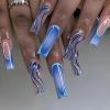 imageBABALAL Purple Press on Nails Long Square Fake Nails Butterfly Design Glue on Nails 3D Flower Charm Acrylic Nails 24Pcs Bling Squoval Luxury Full Cover False NailsSolid