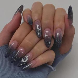imageBABALAL Acrylic Press on Nails  Almond Medium Fake Nails Art Black Goth Design 24Pcs Bling Glitter Stiletto Manicure False Artificial Nails Supplies Diy Nails for Women and Grils