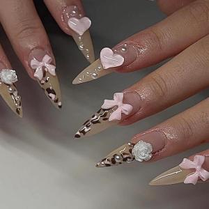 imageBABALAL Coffin Press on Nails Medium Fake Nails Orange Pink French Tip Glue on Nails 3d Texture Flower Design Acrylic Nails 24Pcs Ballerina Summer False Nails Manicure Stick on Nails SuppliesNT0119