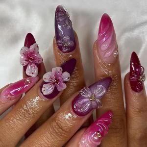imageBABALAL Coffin Press on Nails Medium Fake Nails Orange Pink French Tip Glue on Nails 3d Texture Flower Design Acrylic Nails 24Pcs Ballerina Summer False Nails Manicure Stick on Nails SuppliesNT0116