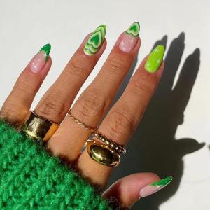 imageBABALAL Coffin Press on Nails Medium Fake Nails Orange Pink French Tip Glue on Nails 3d Texture Flower Design Acrylic Nails 24Pcs Ballerina Summer False Nails Manicure Stick on Nails SuppliesNt01green