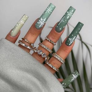 imageBABALAL French Tip Press on Nails Long Square Fake Nails Green Glue on Nails Golden Chrome Design 3d Butterfly Charm Acrylic Nails 24Pcs Squoval Manicure False NailsFNT11green